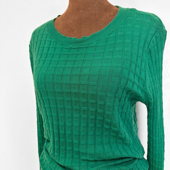 Ann Taylor Womens Y2K Waffle Knit Preppy Sweater Size M Green Old Money Academia - Picture 4 of 9